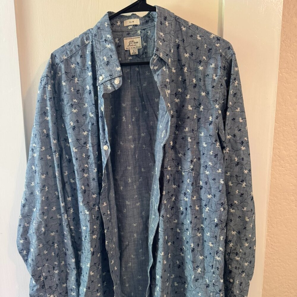 J. Crew - Floral Denim Long Sleeve